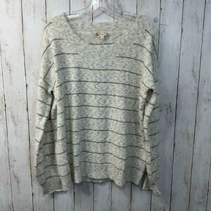 Hem‎ & Thread Women's Striped Speckled Oversized Knit Sweater Cream Tan Size L